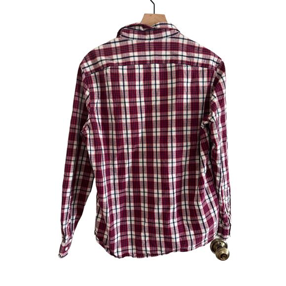 J Crew Mens Long Sleeve Red and White Plaid Button Down Shirt Size Large - Picture 6 of 6
